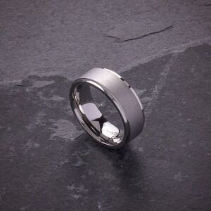 Stainless Steel Sparkly Sand Blasted & Polished Wedding Band Ring